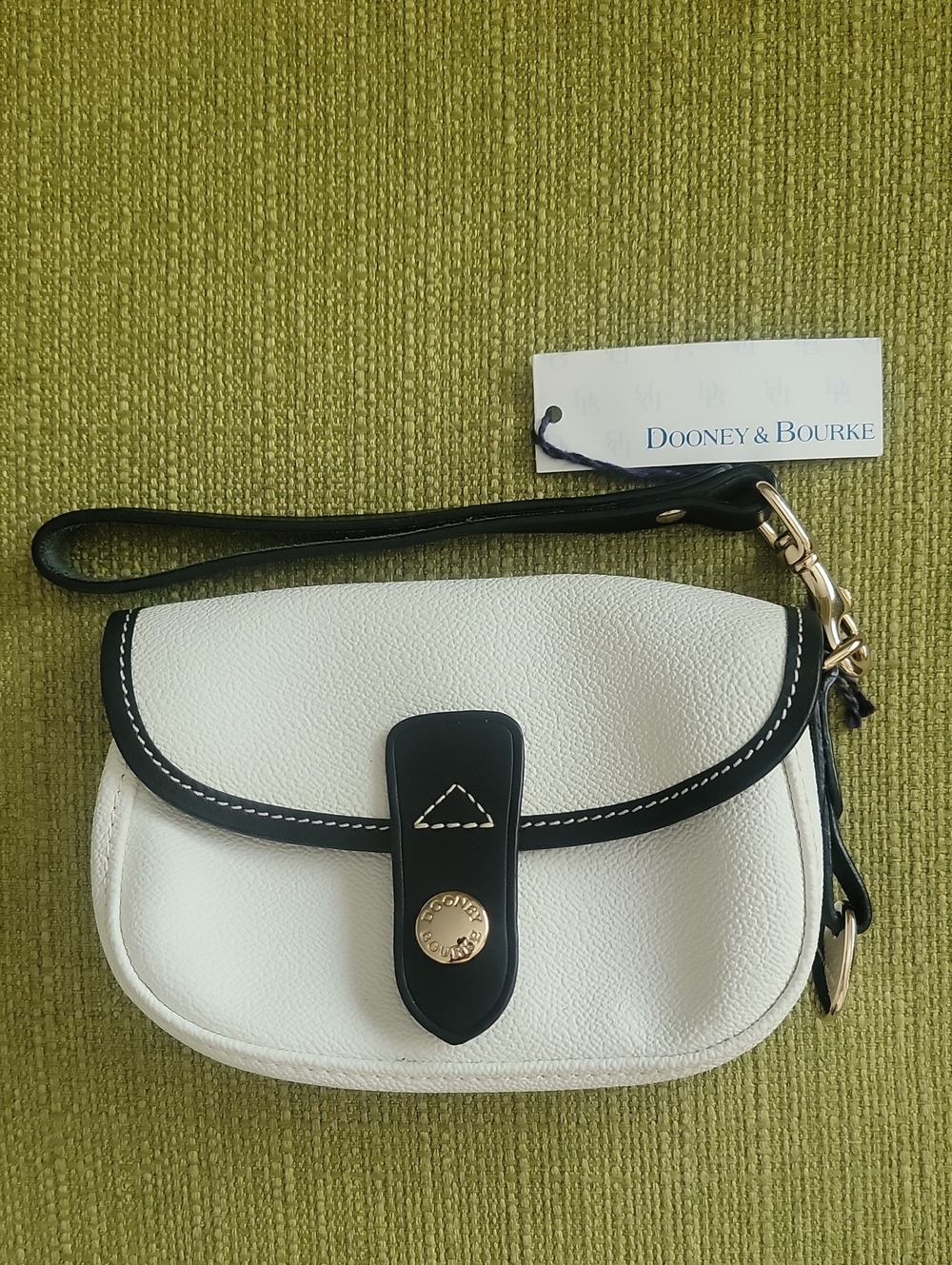 Dooney & Bourke White Leather Wristlet with Black Trim